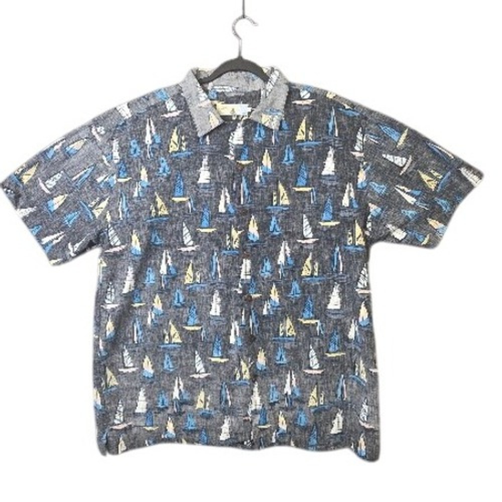 Mens High Surf Sailboat Print‎ Button Up Shirt Short Sleeve Summer Casual